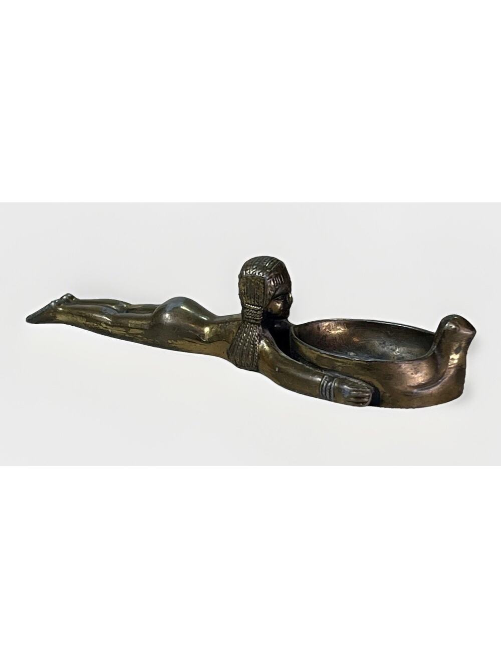 VTG EGYPTIAN Art Deco Brass QUEEN of the NILE Incense Burner Ashtray METAL ART